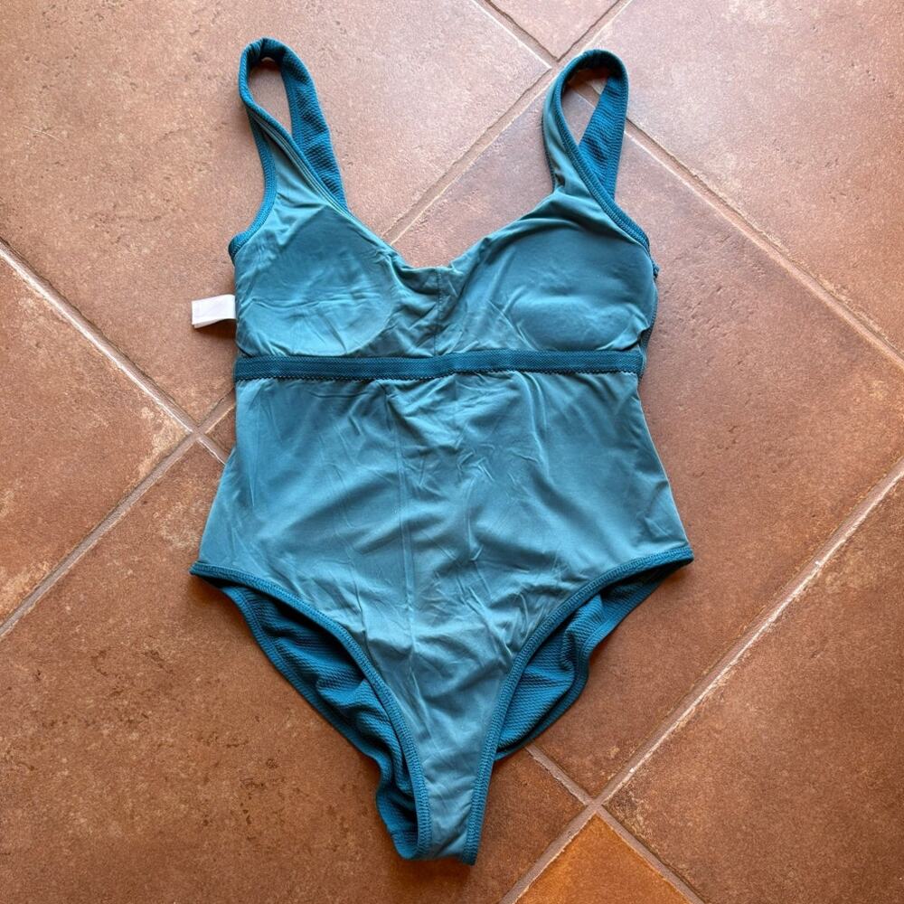 Andie Ibiza Textured Minimalist One Piece Swimsuit - Azure (Ocean Blue) size L - Picture 9 of 12